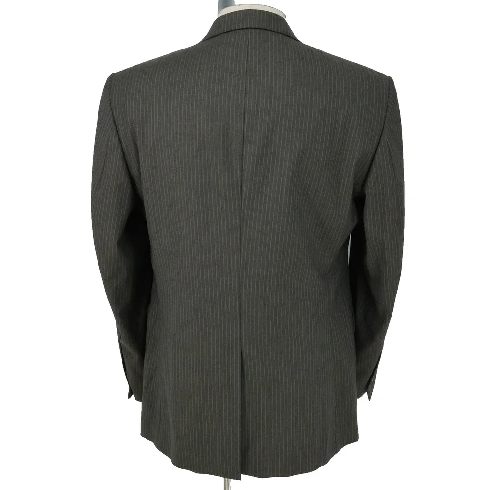 Jos A Bank Suit Mens 43R Gray Pinstripe Wool Pleated Cuffed Pants Single Vent